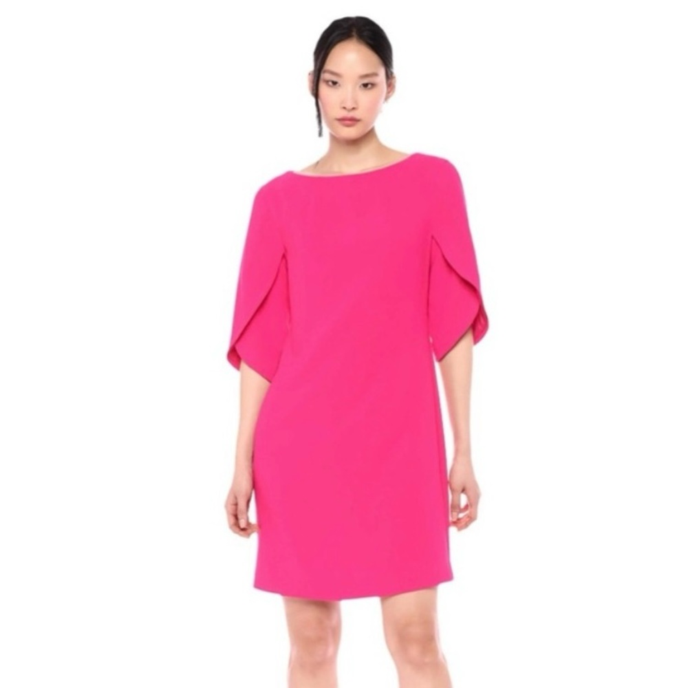 Trina Turk Memorable Hibiscus Pink Tulip Sleeve Sheath Dress Size 6